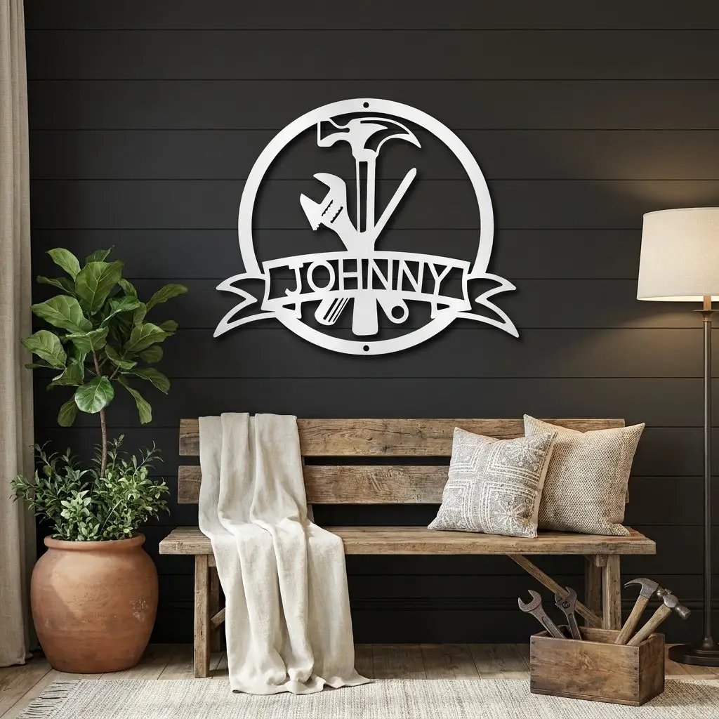 Personalized Tool Metal Wall Art Custom Name Sign Hammer Tools Decor Handyman Gift Workshop Garage Wall Decor Carpenter Gift Idea