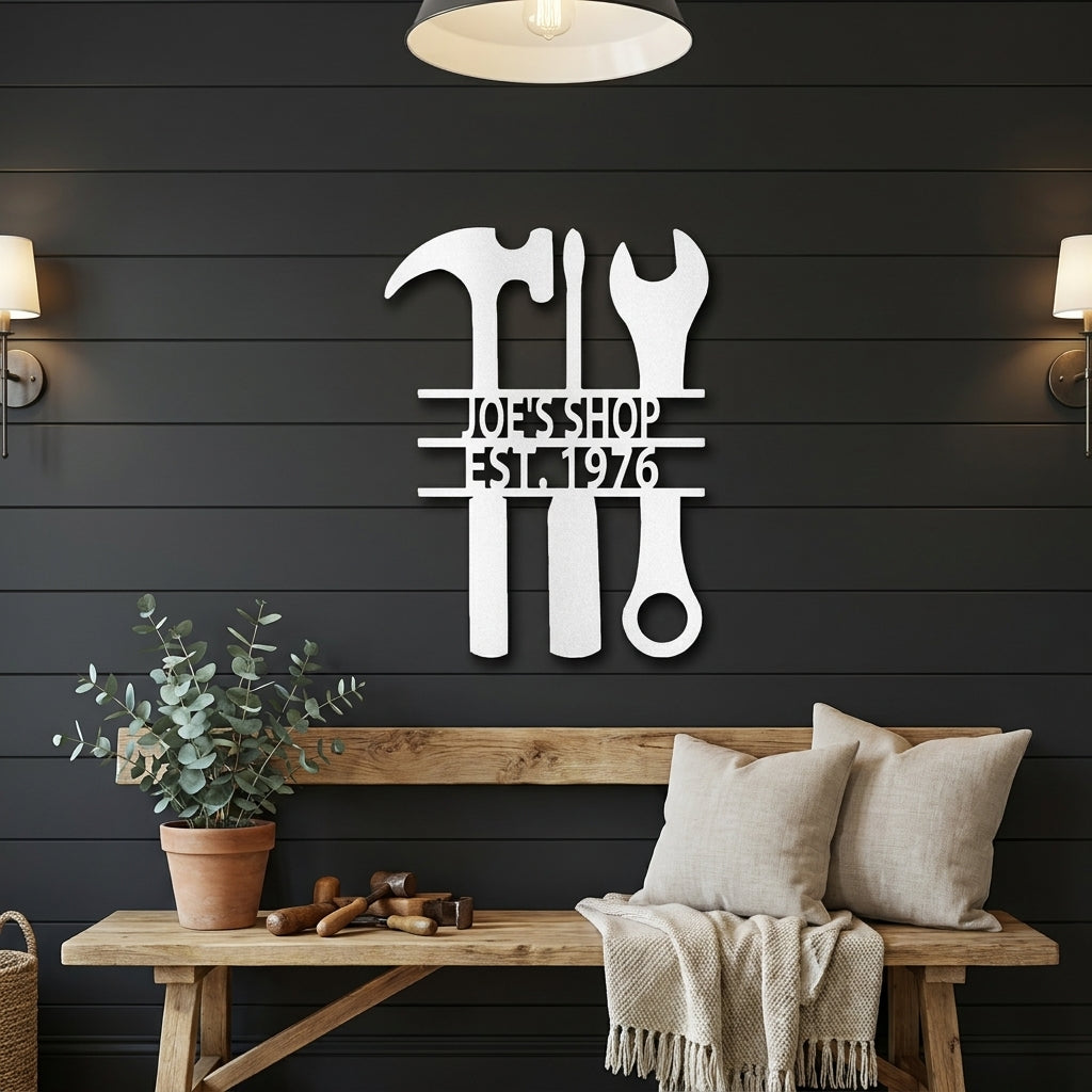 Personalized Tool Metal Wall Art, Custom Garage Workshop Sign, Mechanic Shop Sign, Handyman Wall Decor,