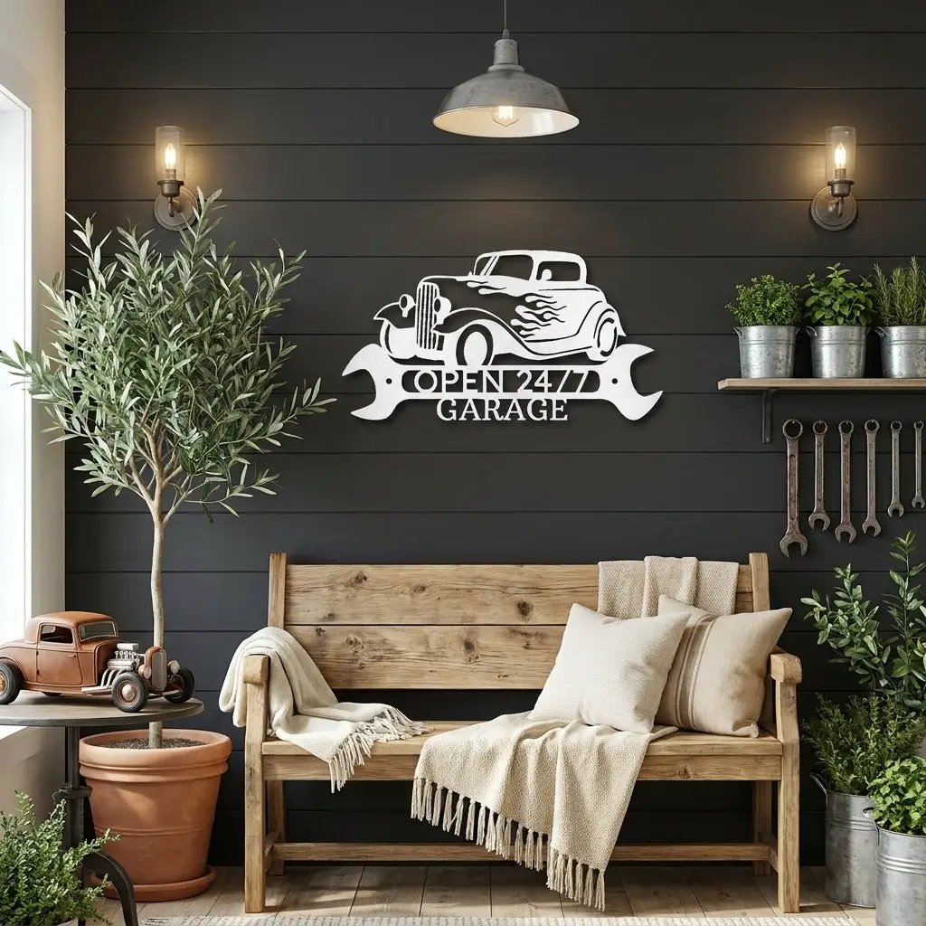 Personalized Hot Rod Metal Sign – Custom Garage Sign – Classic Car Wall Art – Gift for Dad