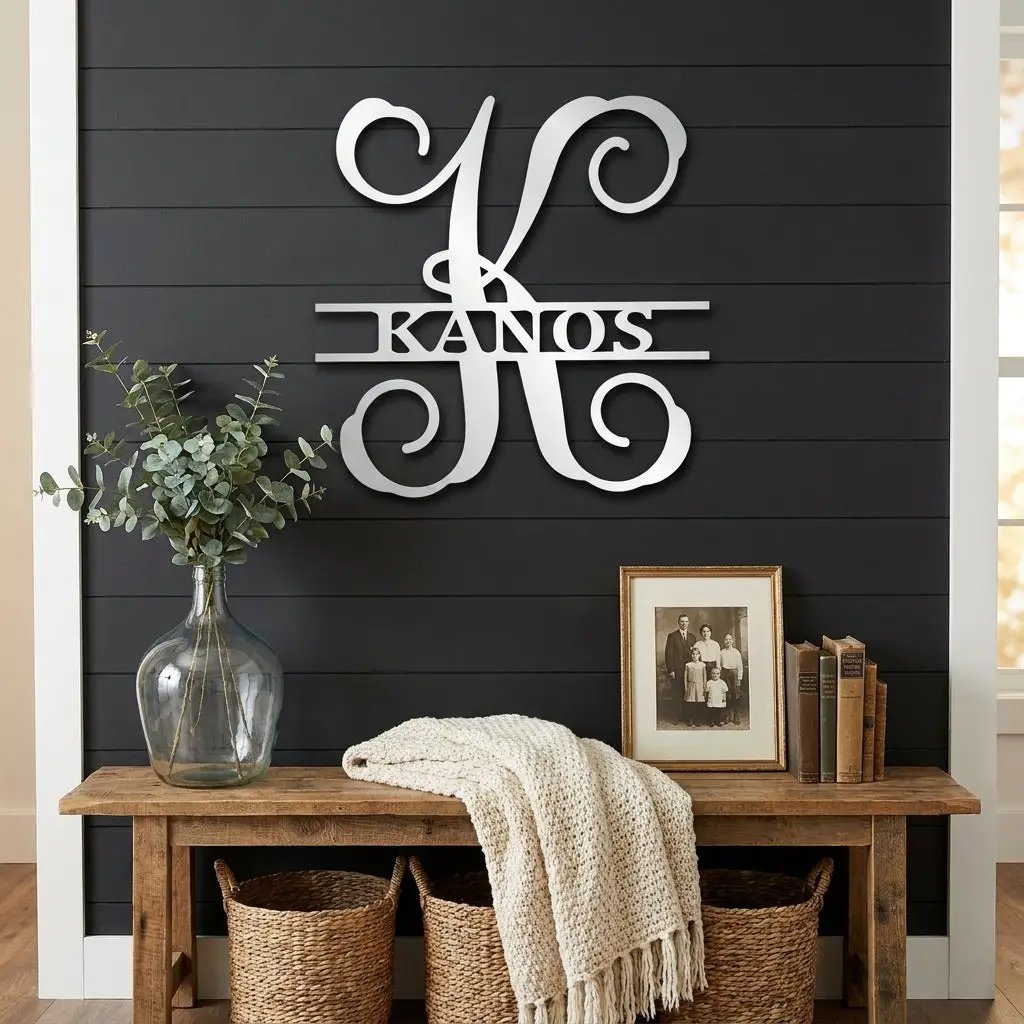 Family Name and Initial Personalized Metal Art Wall Sign