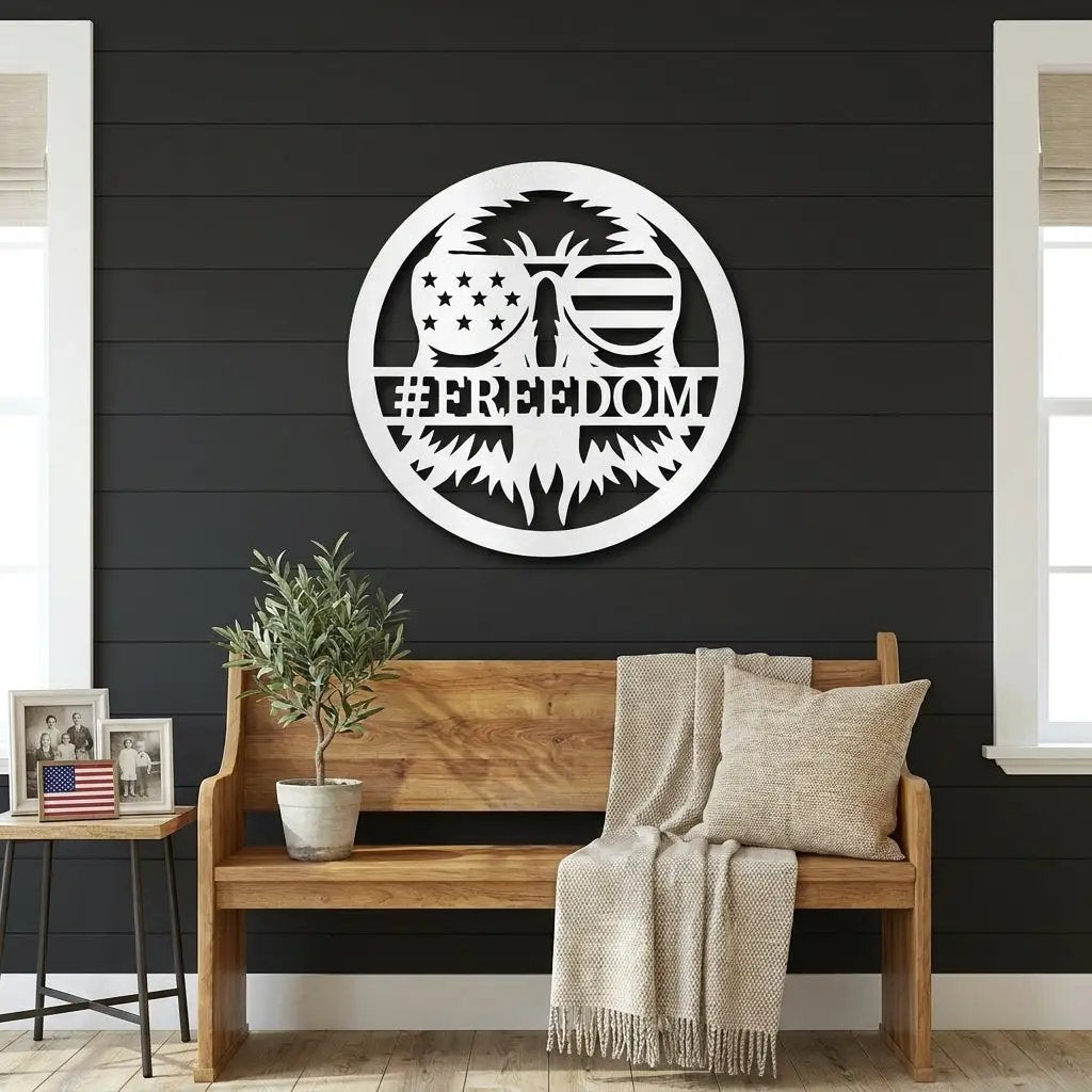 Personalized Freedom Eagle Metal Wall Art – Custom Patriotic American Flag Steel Sign – USA Freedom Decor for Veterans, Military Families & Patriot Homes