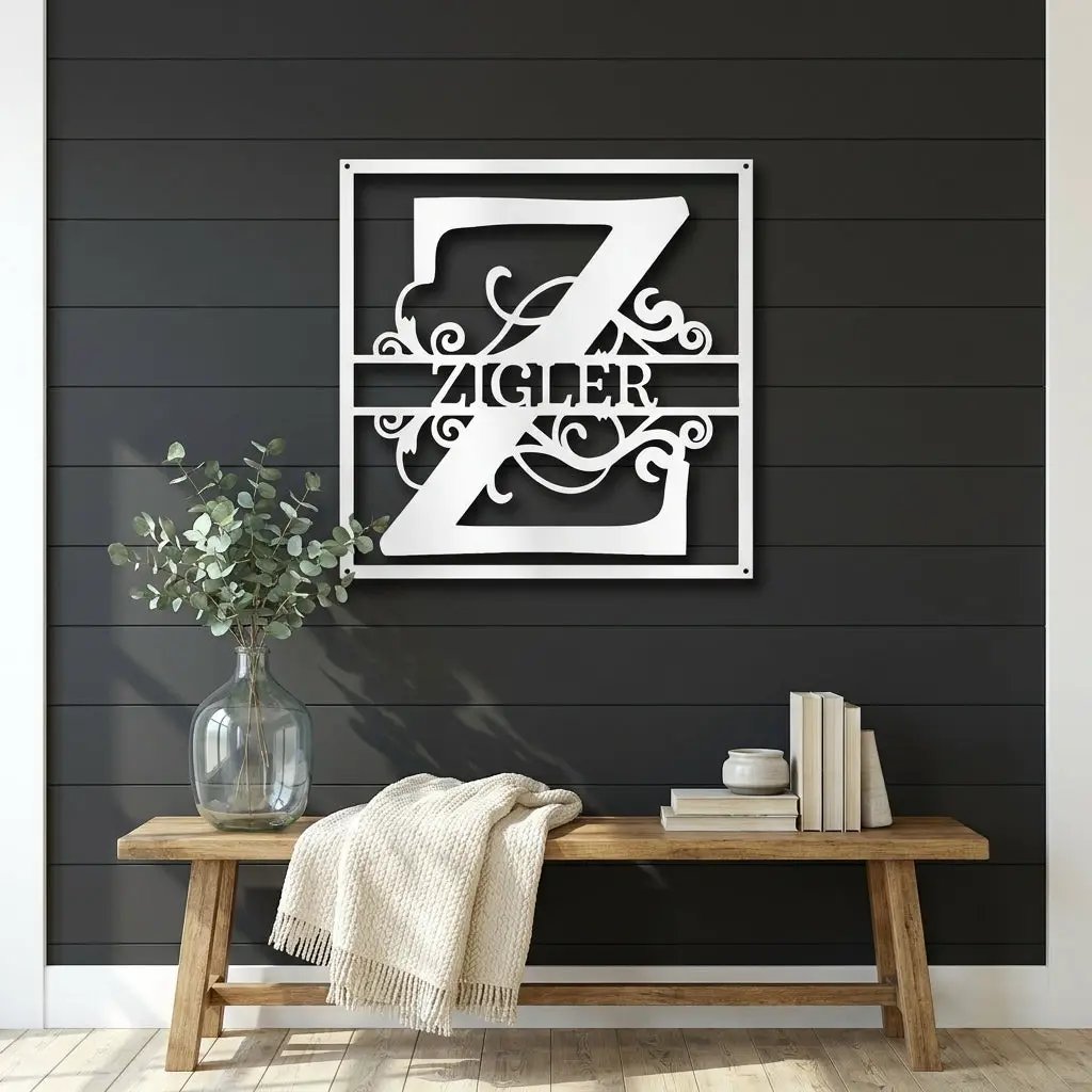 Personalized Monogram Metal Wall Art – Custom Family Name Sign – Square Metal Wall Decor – Farmhouse Last Name Steel Sign
