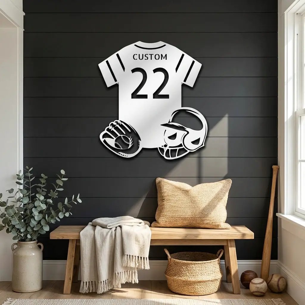 Baseball Gear Custom Name and Jersey Number Metal Wall Sign