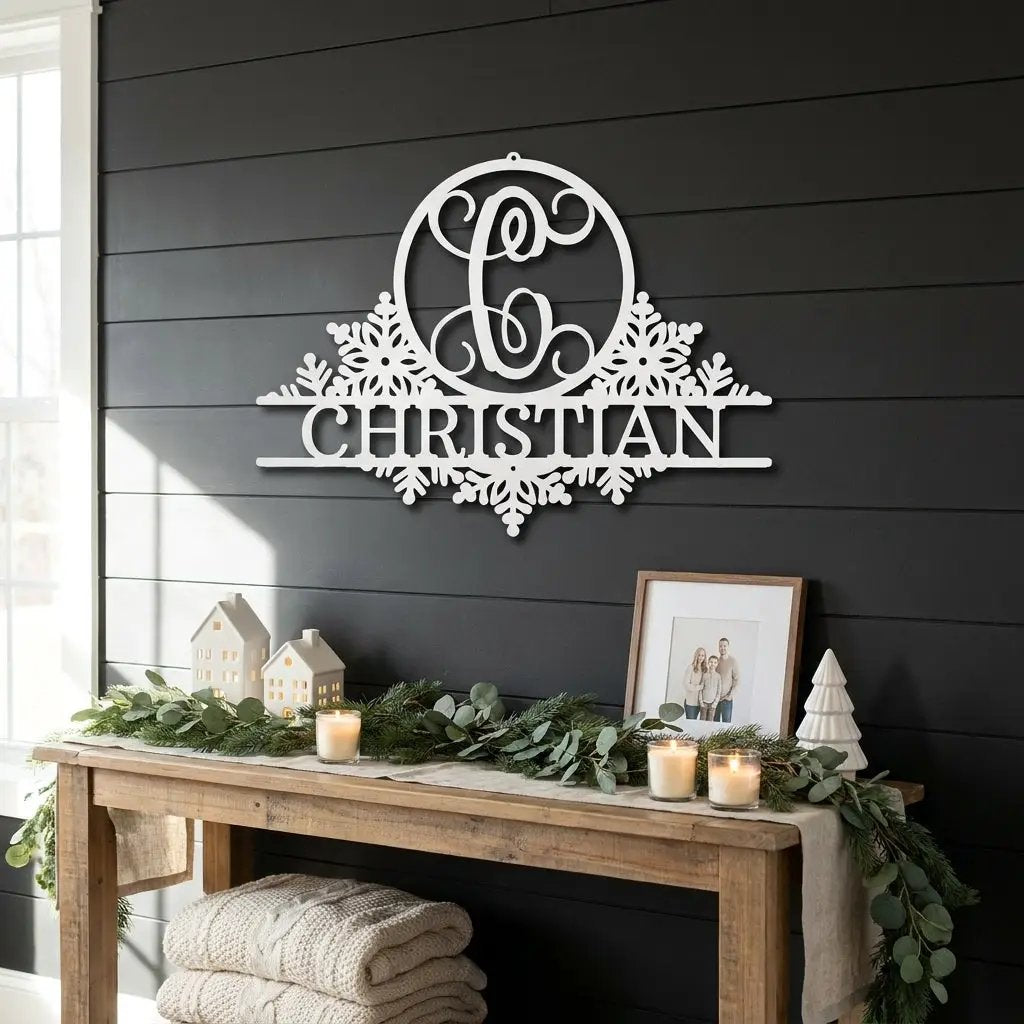 Personalized Family Name Metal Wall Art with Initial – Custom Monogram Steel Sign – Wedding Gift – Housewarming Decor – Farmhouse Wall Art