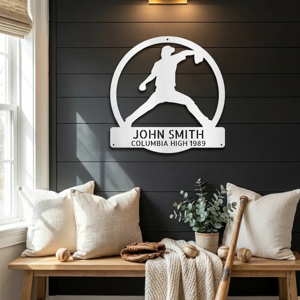Personalized Baseball Player Metal Sign, Custom Name Baseball Wall Art, Baseball Gift for Player, Sports Decor, Coach Gift