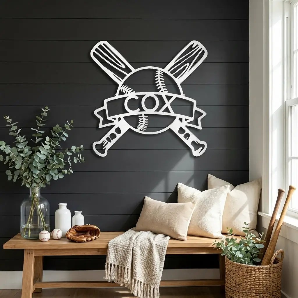 Personalized Baseball Metal Wall Art – Custom Team, Player, or Family Name Sign