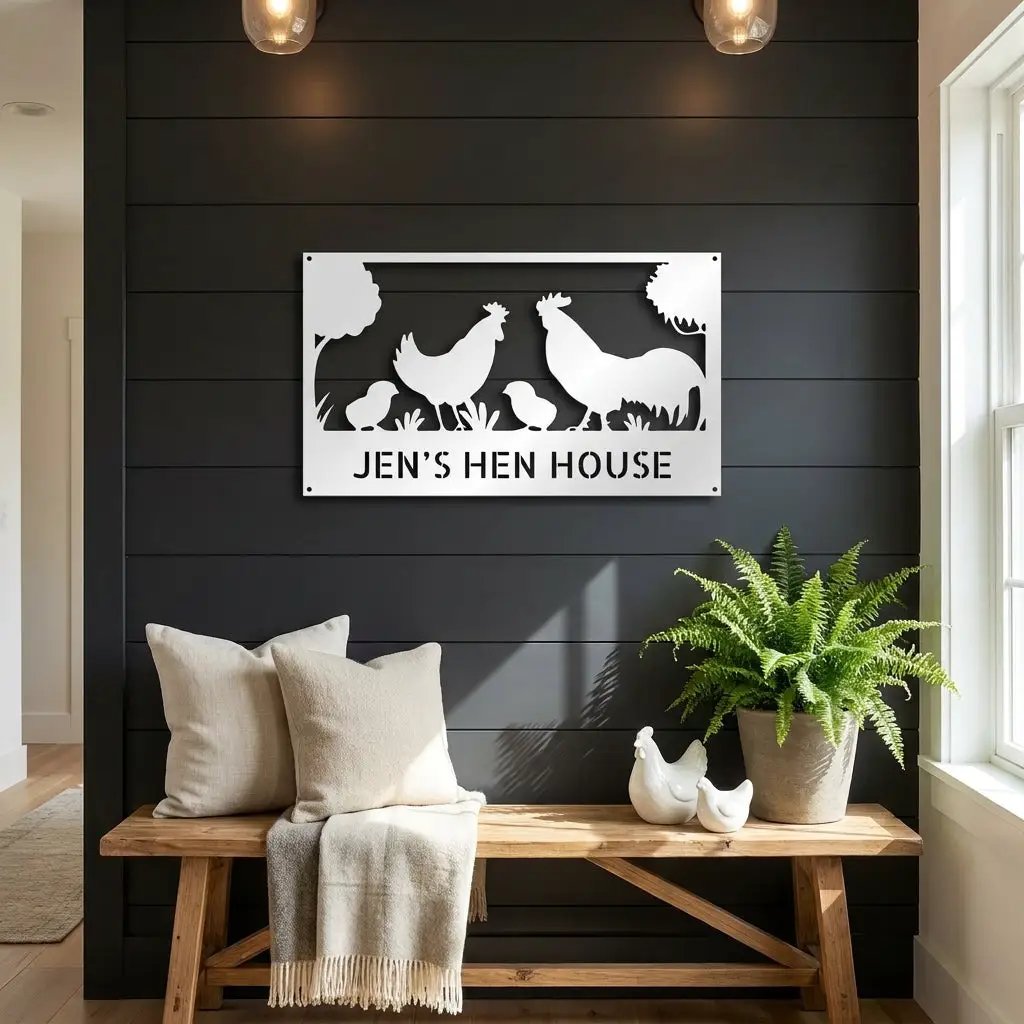 Personalized Chicken Coop Metal Sign | Custom Hen House Farmhouse Wall Decor | Chicken Family Metal Art