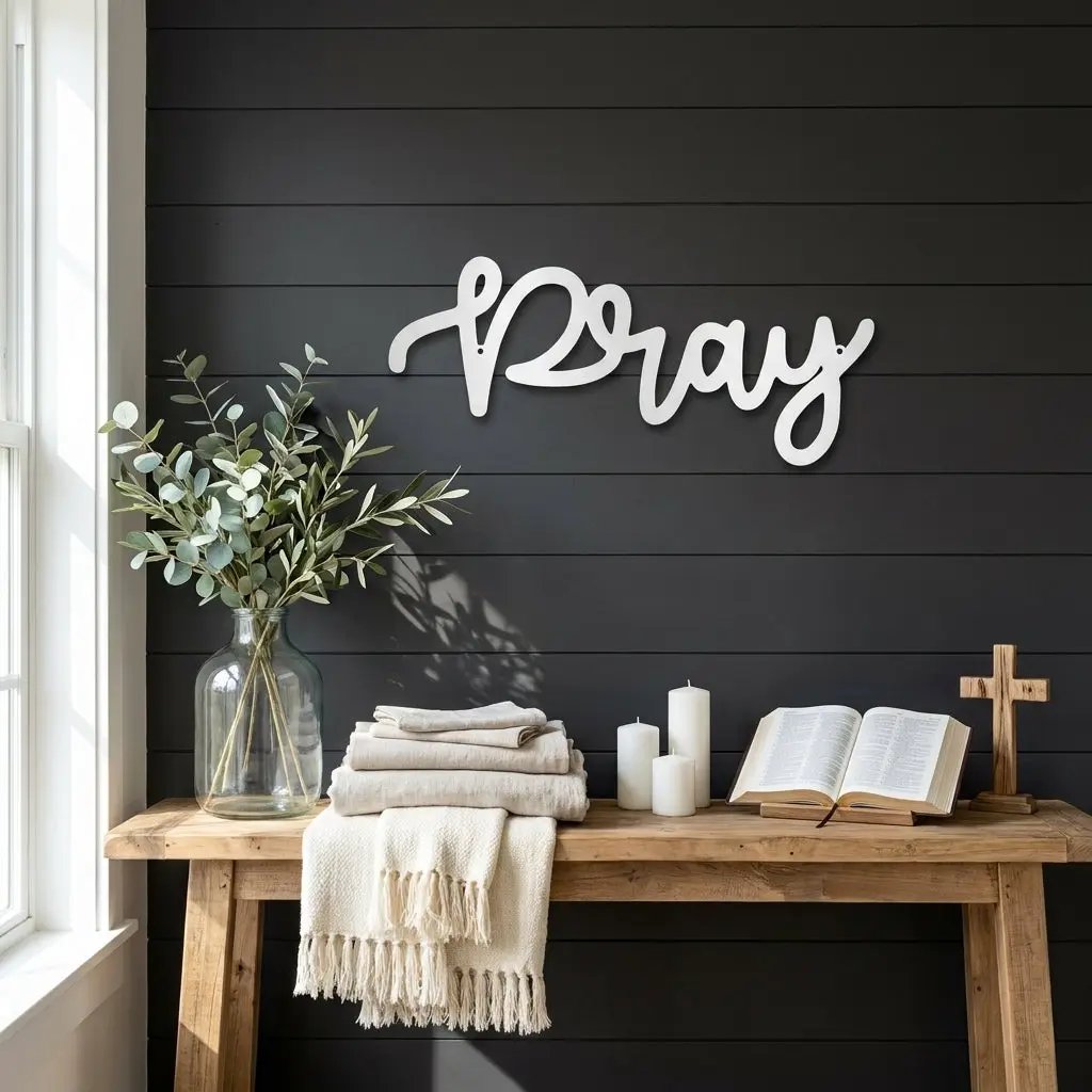 Pray Metal Wall Art – Christian Wall Decor – Faith Script Sign – Religious Home Decor