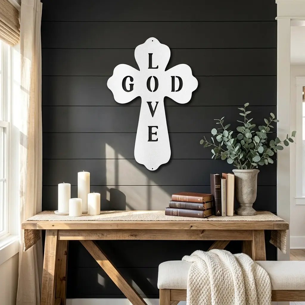 God Love Cross Metal Wall Art – Christian Wall Decor – Religious Cross Sign – Faith Home Decor – Bible Verse Style Wall Art