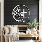 Easter Cross Metal Wall Sign – Christian Home Decor – He Is Risen