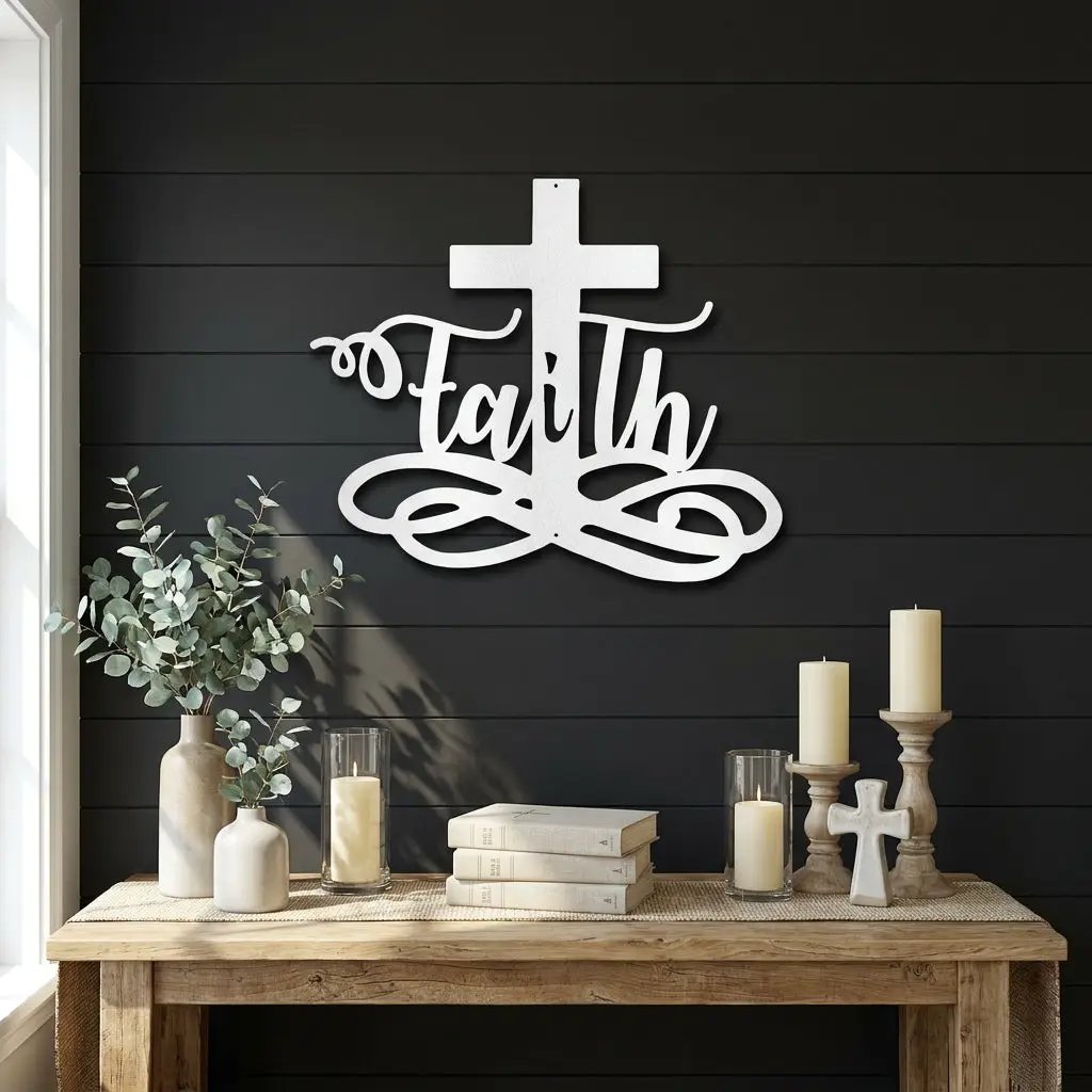 Faith Cross Metal Wall Art | Christian Scripture Decor | Inspirational Religious Wall Hanging