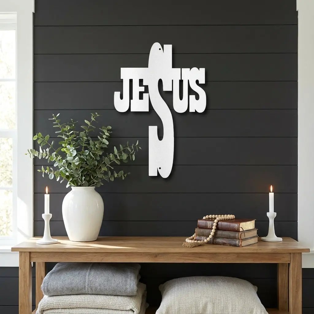 Jesus Cross Metal Wall Art | Christian Religious Decor | Inspirational Faith Wall Hanging