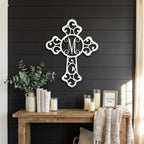 Personalized Initial Cross Metal Wall Art | Custom Monogram Christian Cross Decor | Ornate Faith Wall Hanging