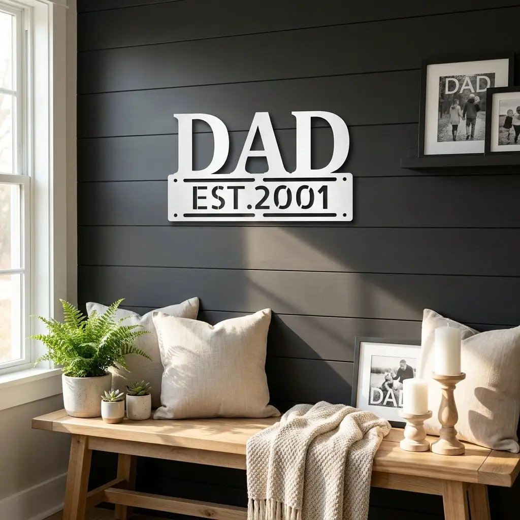 Personalized Dad Metal Wall Art | Custom Established Sign for Father | Rustic Family Name Decor