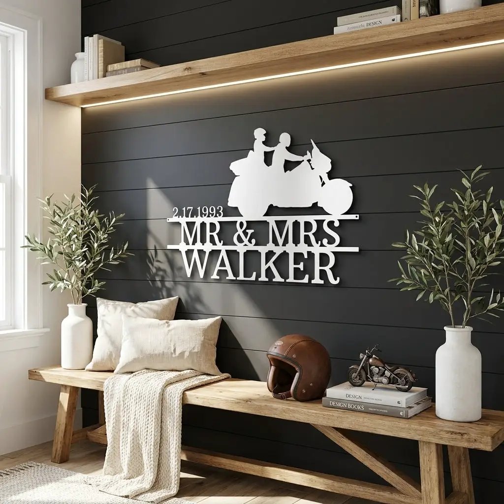 Personalized Motorcycle Couple Metal Sign Mr and Mrs Wedding Gift Custom Biker Wall Art Anniversary Gift Steel Decor