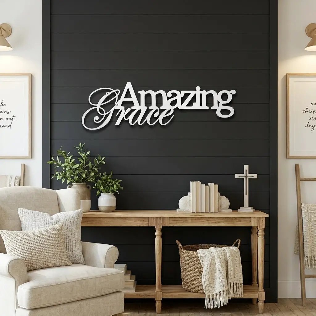Amazing Grace Metal Wall Art Sign – Christian Steel Scripture Decor – Inspirational Faith Home Decor – Laser Cut Metal Sign
