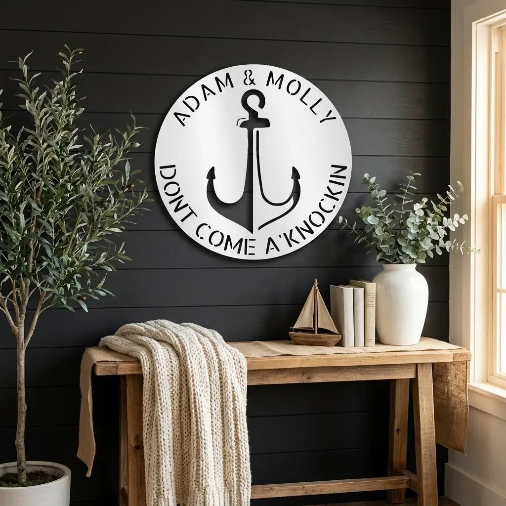 Anchor Personalized Metal Sign, Nautical Wall Decor, Family Name Sign, Beach, Boat House Decor