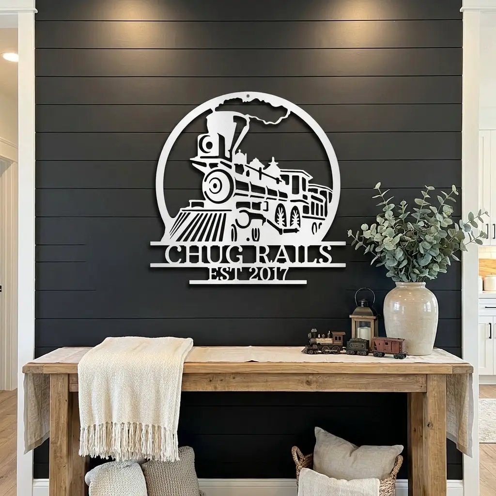 Vintage Steam Locomotive Train Personalized Name Metal Art Wall Sign