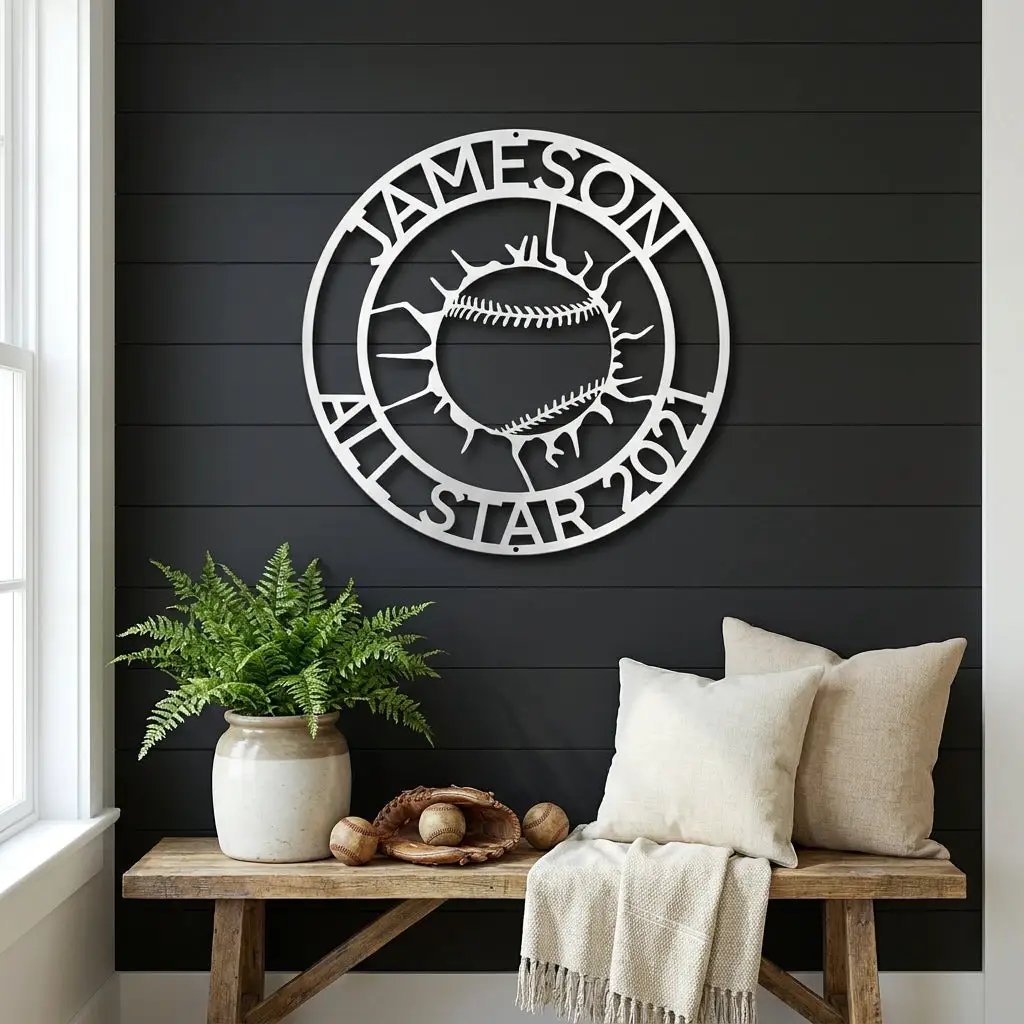 Personalized Baseball Metal Wall Art with Name, Custom Baseball Sign, Boys Room Decor, Sports Wall Art, Baseball Player Gift Idea