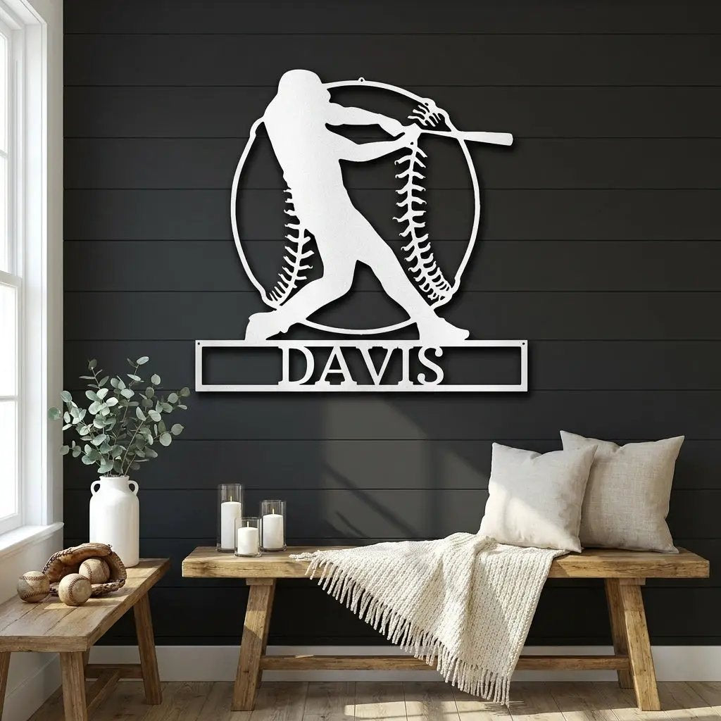 Personalized Baseball Metal Wall Art, Custom Name Baseball Player Sign, Sports Decor for Boys Room, Baseball Gift, Team Player Wall Decor