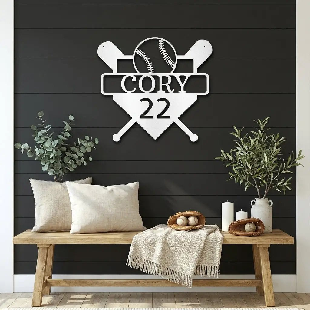 Baseball Home Plate Custom Name Metal Art Wall Sign