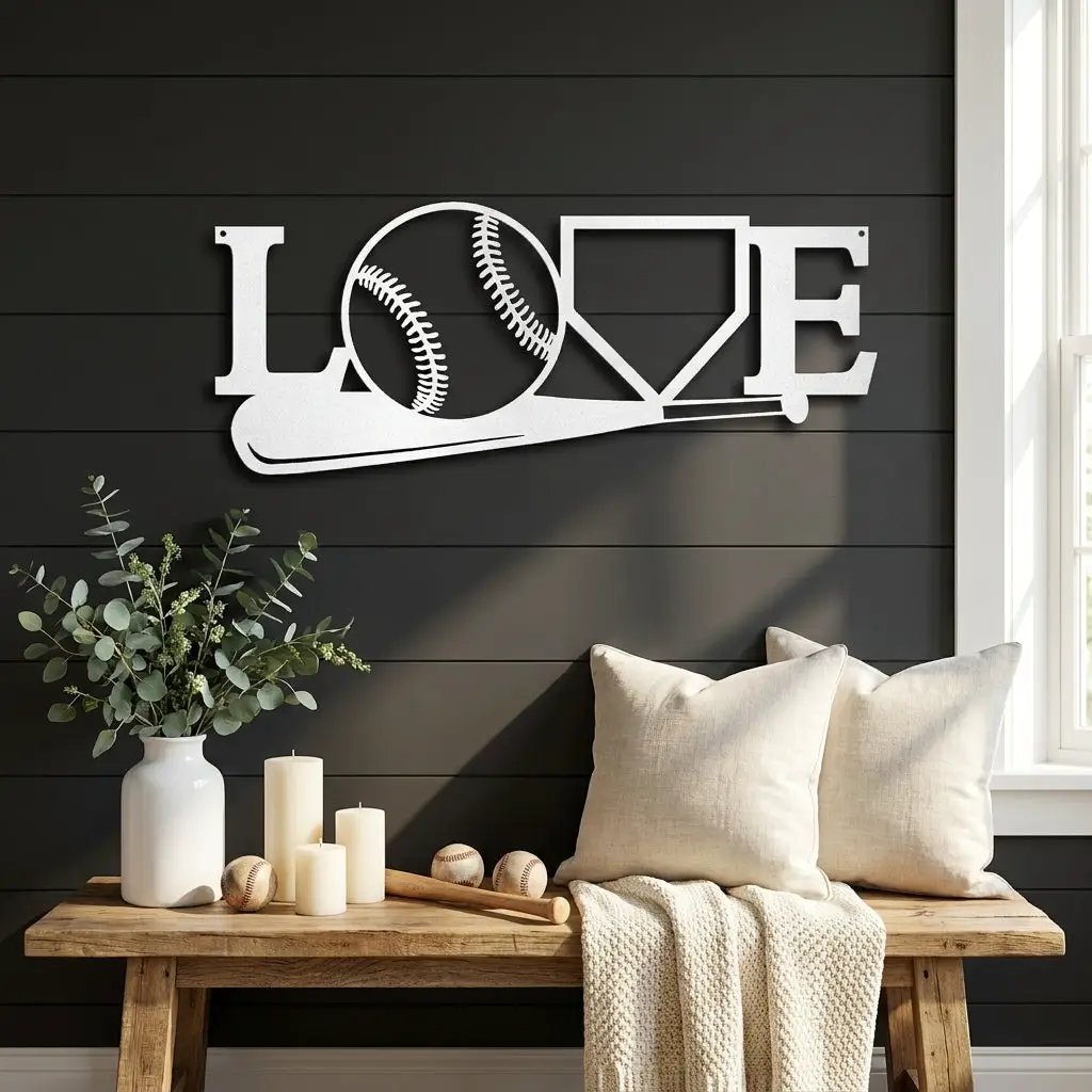 Baseball Love Metal Wall Art – Baseball Heart Sign – Sports Wall Decor – Gift for Baseball Lovers
