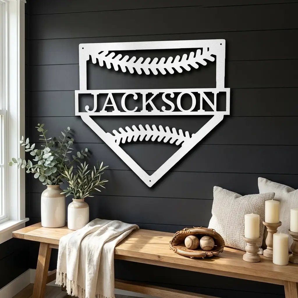 Personalized Baseball Home Plate Metal Wall Art – Custom Name Baseball Sign – Player Gift – Baseball Room Decor – Sports Wall Art