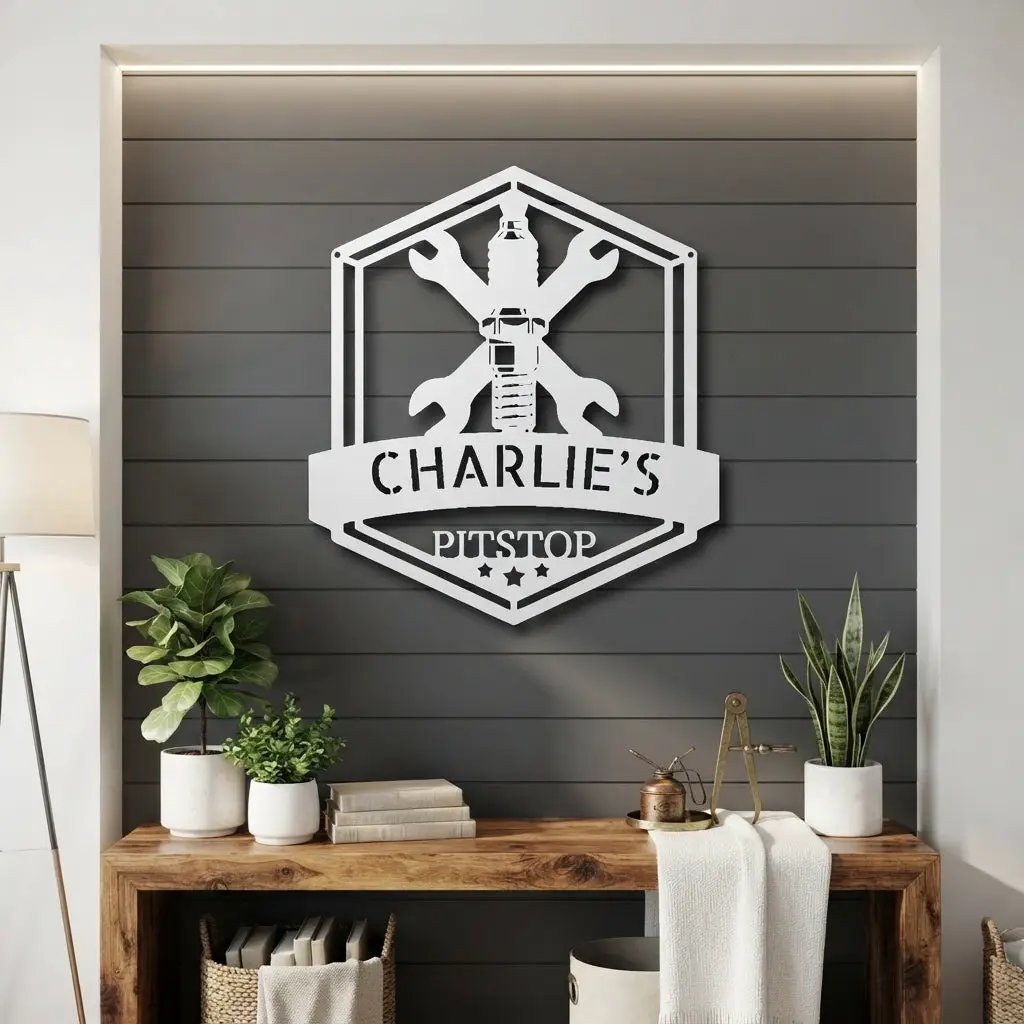 Personalized Mechanic Garage Metal Wall Art | Custom Garage Name Sign | Auto Repair Shop Decor | Wrench Metal Sign | Made in USA