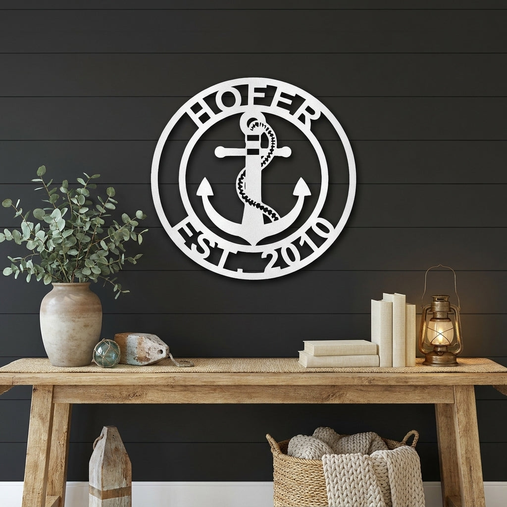 Personalized Anchor Metal Wall Art, Custom Family Name Sign, Nautical Wall Decor