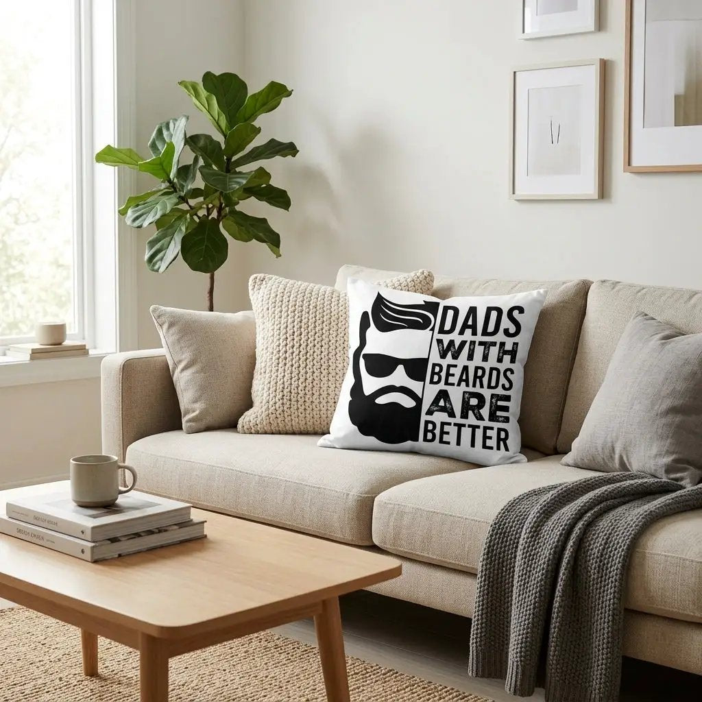 Dads With Beards Are Better Throw Pillow, Funny Beard Dad Gift, Indoor Outdoor Decorative Cushion, Father's Day Pillow for Dad
