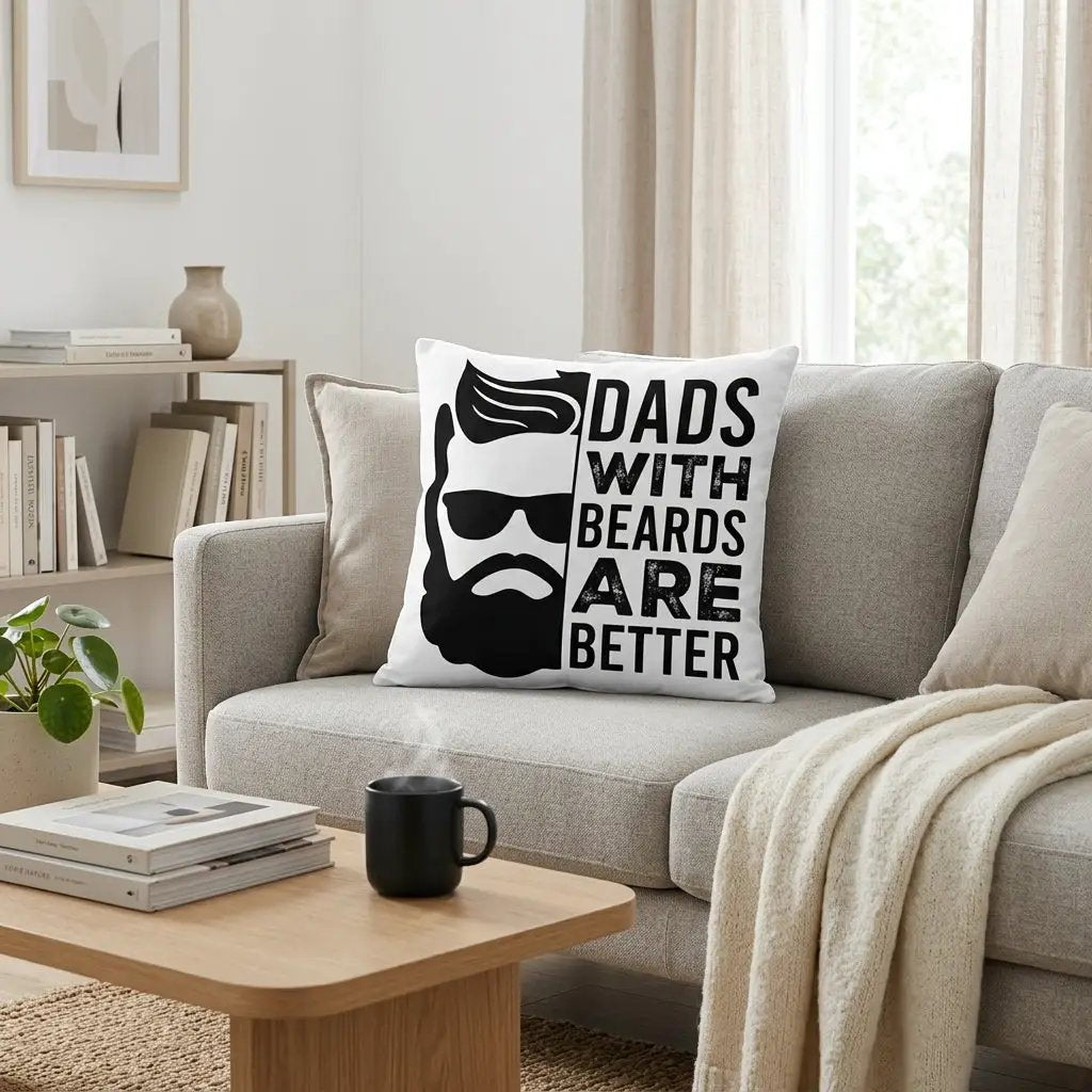 Dads With Beards Are Better Throw Pillow, Funny Beard Dad Gift, Indoor Outdoor Decorative Cushion, Father's Day Pillow for Dad