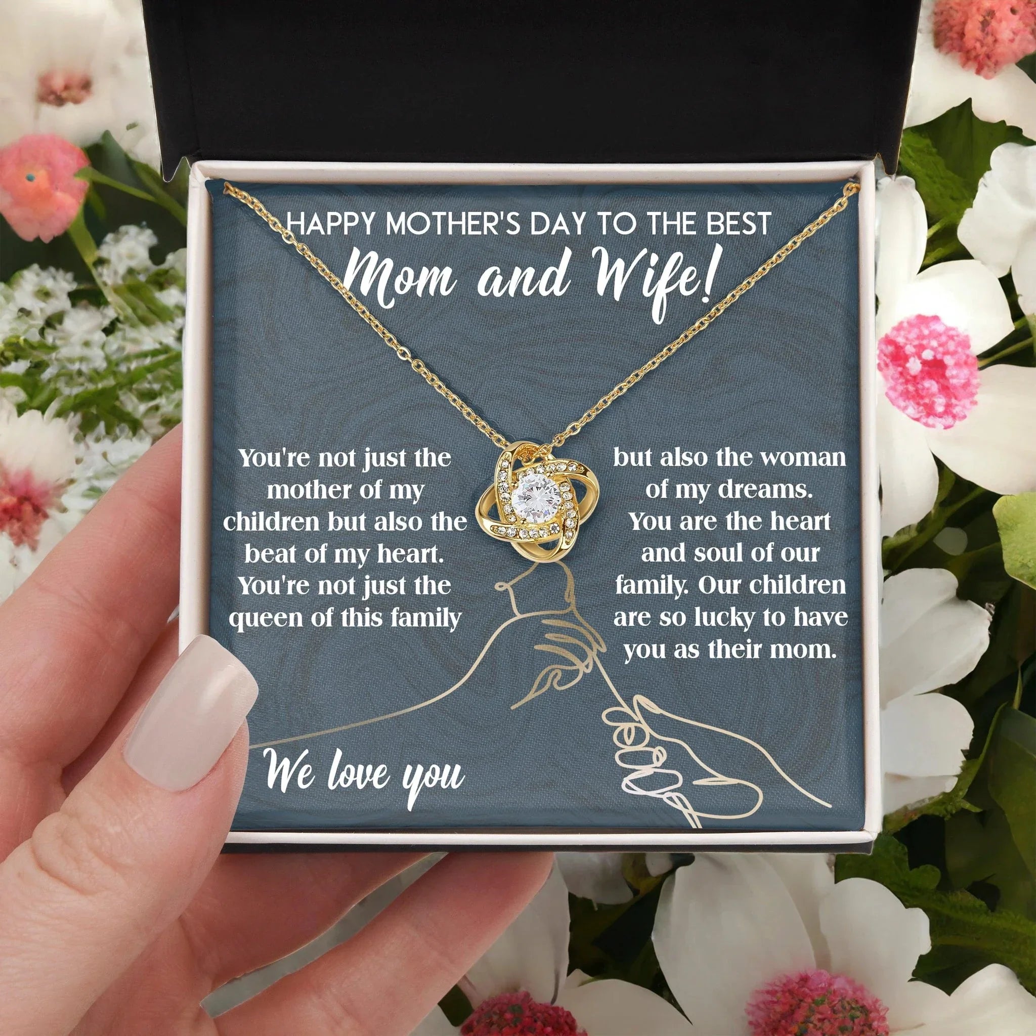 Mother's Day Gift to Wife You're the Mother of My Children and the Beat of My Heart Love Knot Pendant Necklace
