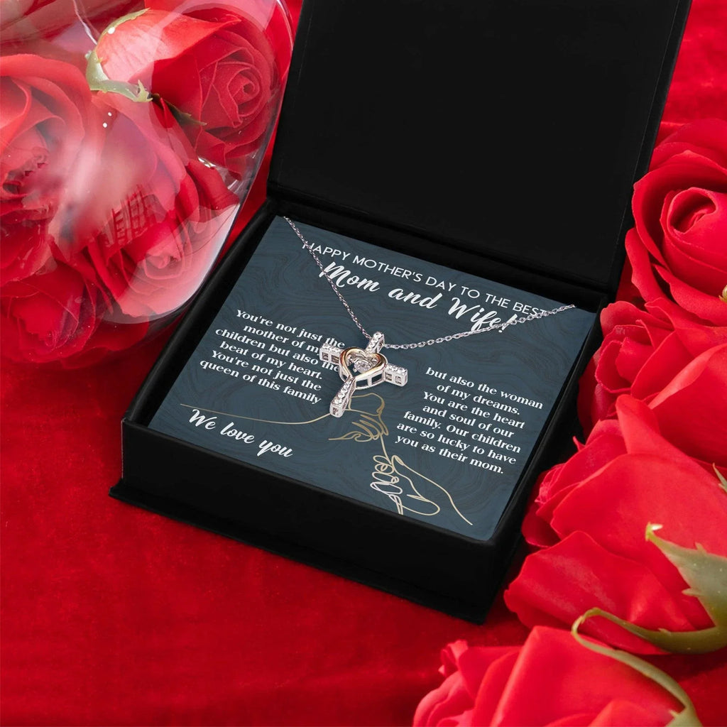 Mother's Day Gift to Wife You're the Mother of My Children and the Beat of My Heart Cross Pendant Necklace