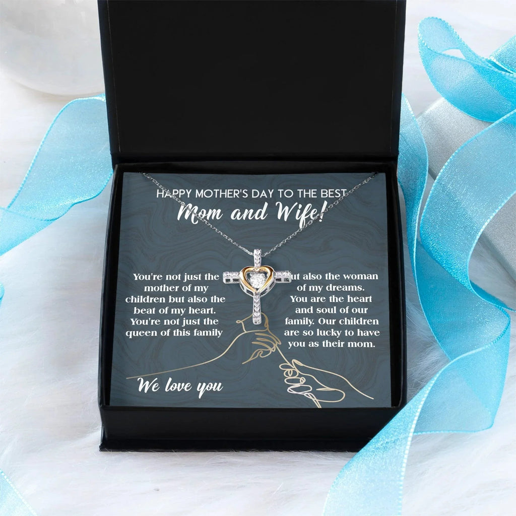 Mother's Day Gift to Wife You're the Mother of My Children and the Beat of My Heart Cross Pendant Necklace