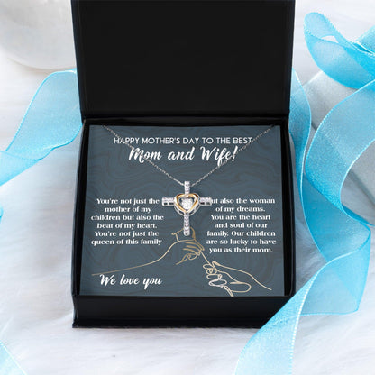Mother's Day Gift to Wife You're the Mother of My Children and the Beat of My Heart Cross Pendant Necklace - Mallard Moon Gift Shop