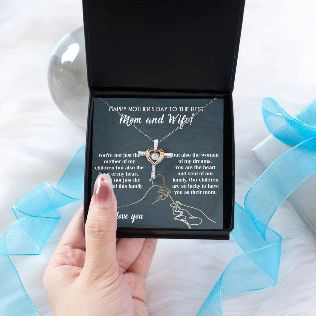 Mother's Day Gift to Wife You're the Mother of My Children and the Beat of My Heart Cross Pendant Necklace