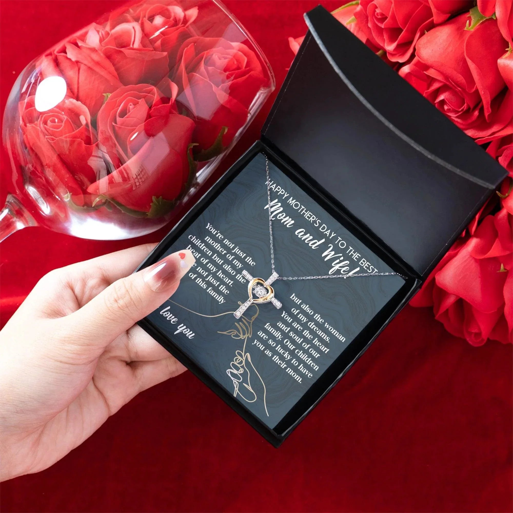 Mother's Day Gift to Wife You're the Mother of My Children and the Beat of My Heart Cross Pendant Necklace