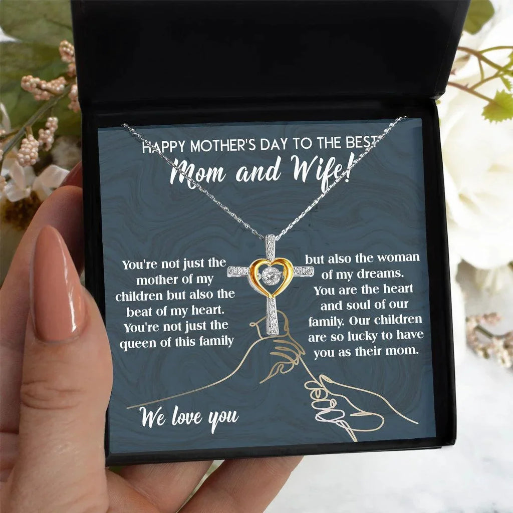 Mother's Day Gift to Wife You're the Mother of My Children and the Beat of My Heart Cross Pendant Necklace