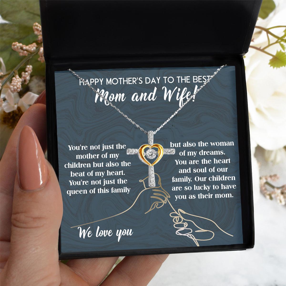 Mother's Day Gift to Wife You're the Mother of My Children and the Beat of My Heart Cross Pendant Necklace - Mallard Moon Gift Shop
