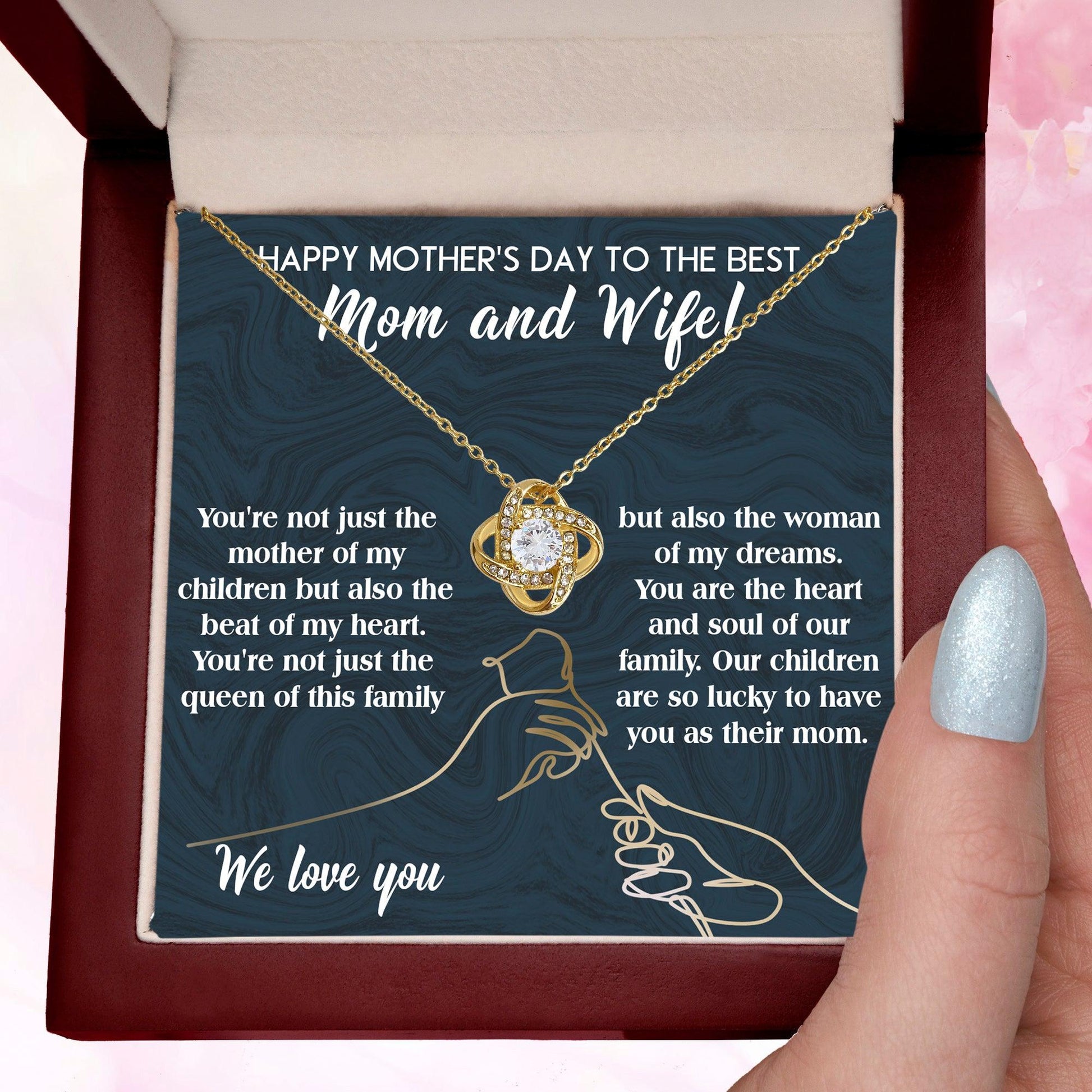 Mother's Day Gift to Wife You're the Mother of My Children and the Beat of My Heart Love Knot Pendant Necklace - Mallard Moon Gift Shop