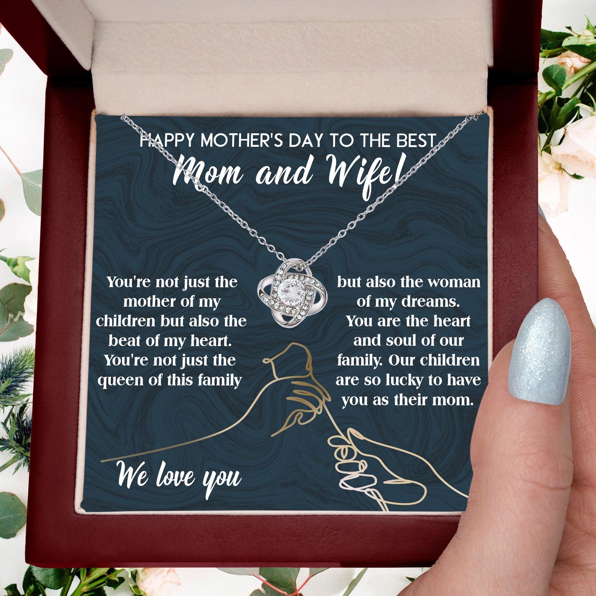 Mother's Day Gift to Wife You're the Mother of My Children and the Beat of My Heart Love Knot Pendant Necklace - Mallard Moon Gift Shop