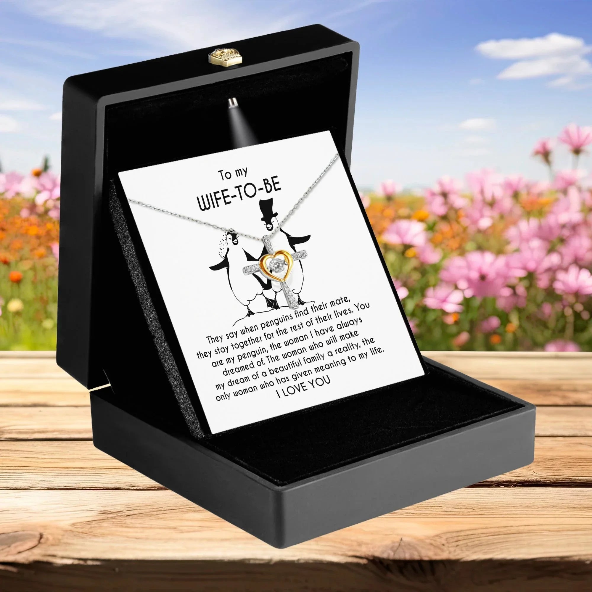 To My Wife-to-be You Are My Penguin Love Dancing Heart Pendant Necklace