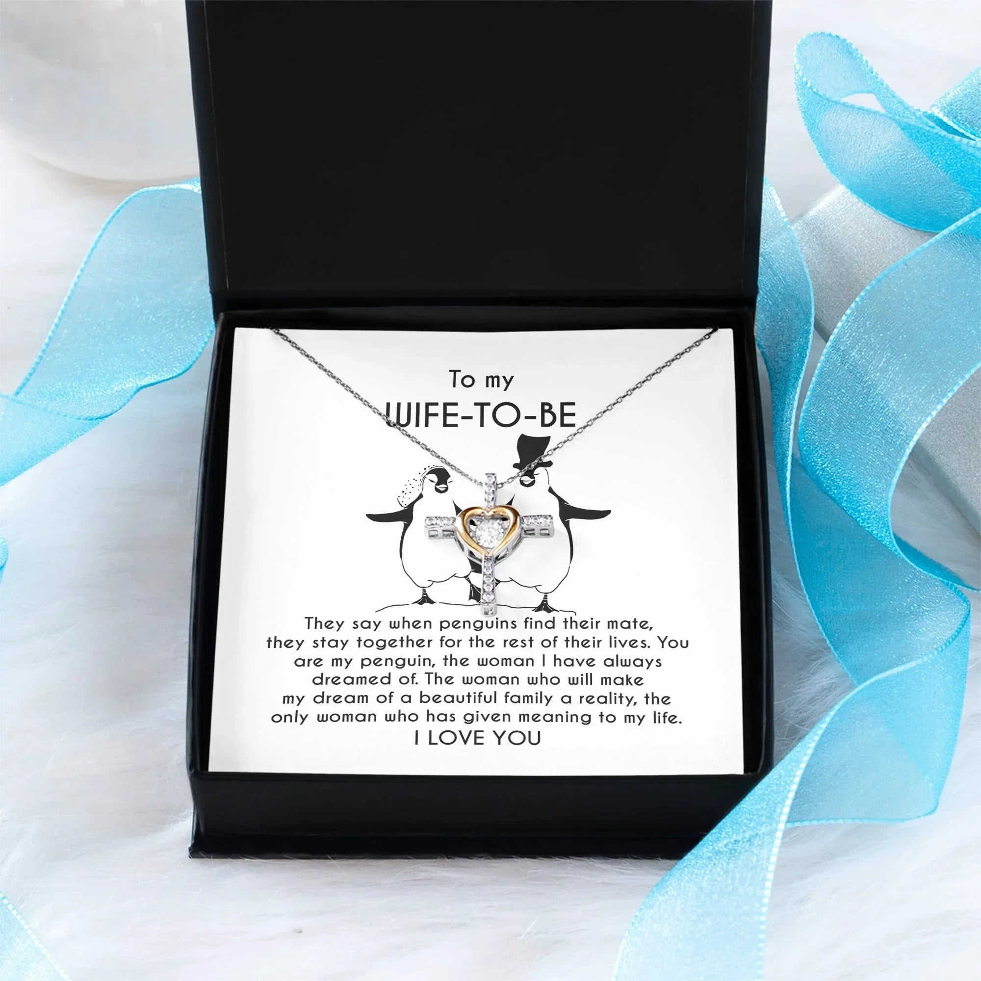 To My Wife-to-be You Are My Penguin Love Dancing Heart Pendant Necklace