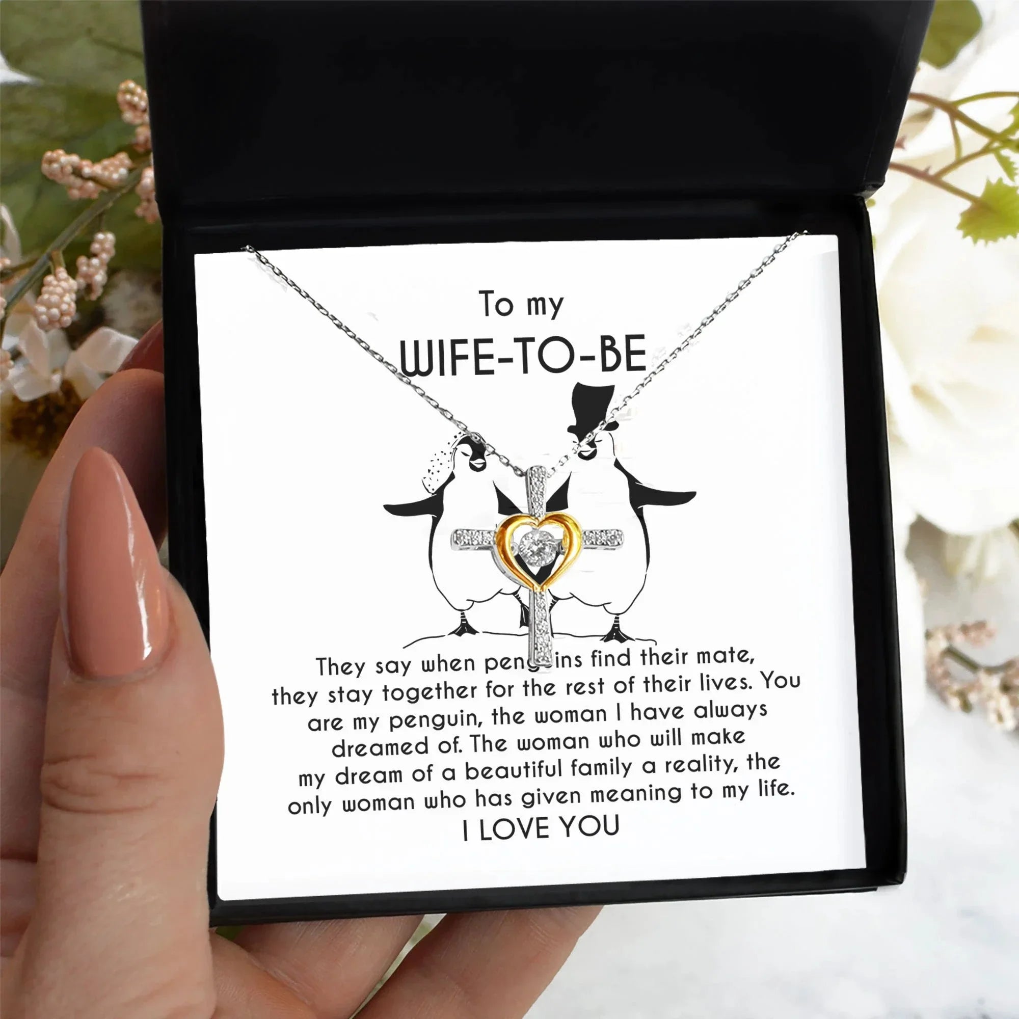 To My Wife-to-be You Are My Penguin Love Dancing Heart Pendant Necklace