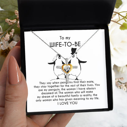 To My Wife-to-be You Are My Penguin Love Dancing Heart Pendant Necklace - Mallard Moon Gift Shop