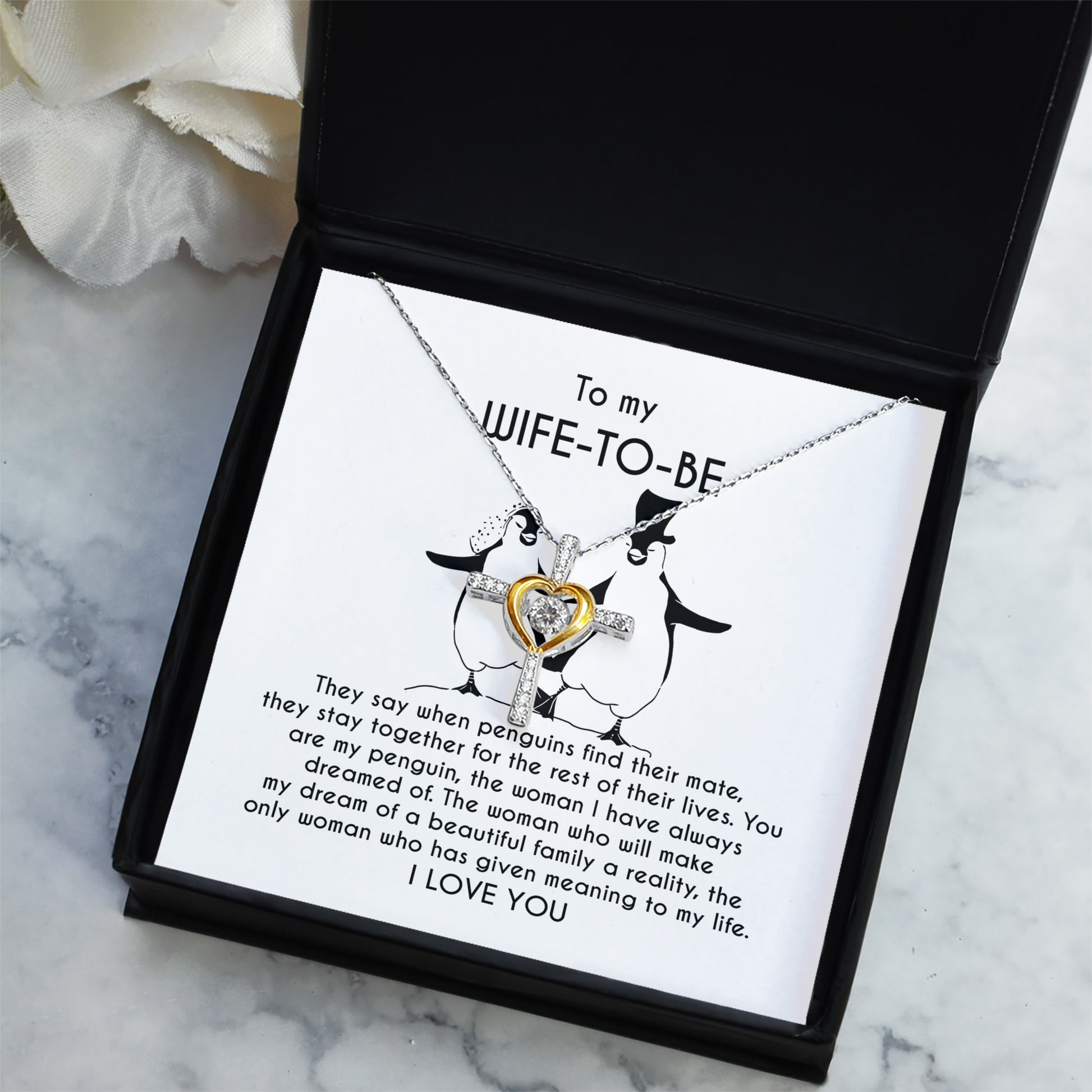 To My Wife-to-be You Are My Penguin Love Dancing Heart Pendant Necklace - Mallard Moon Gift Shop