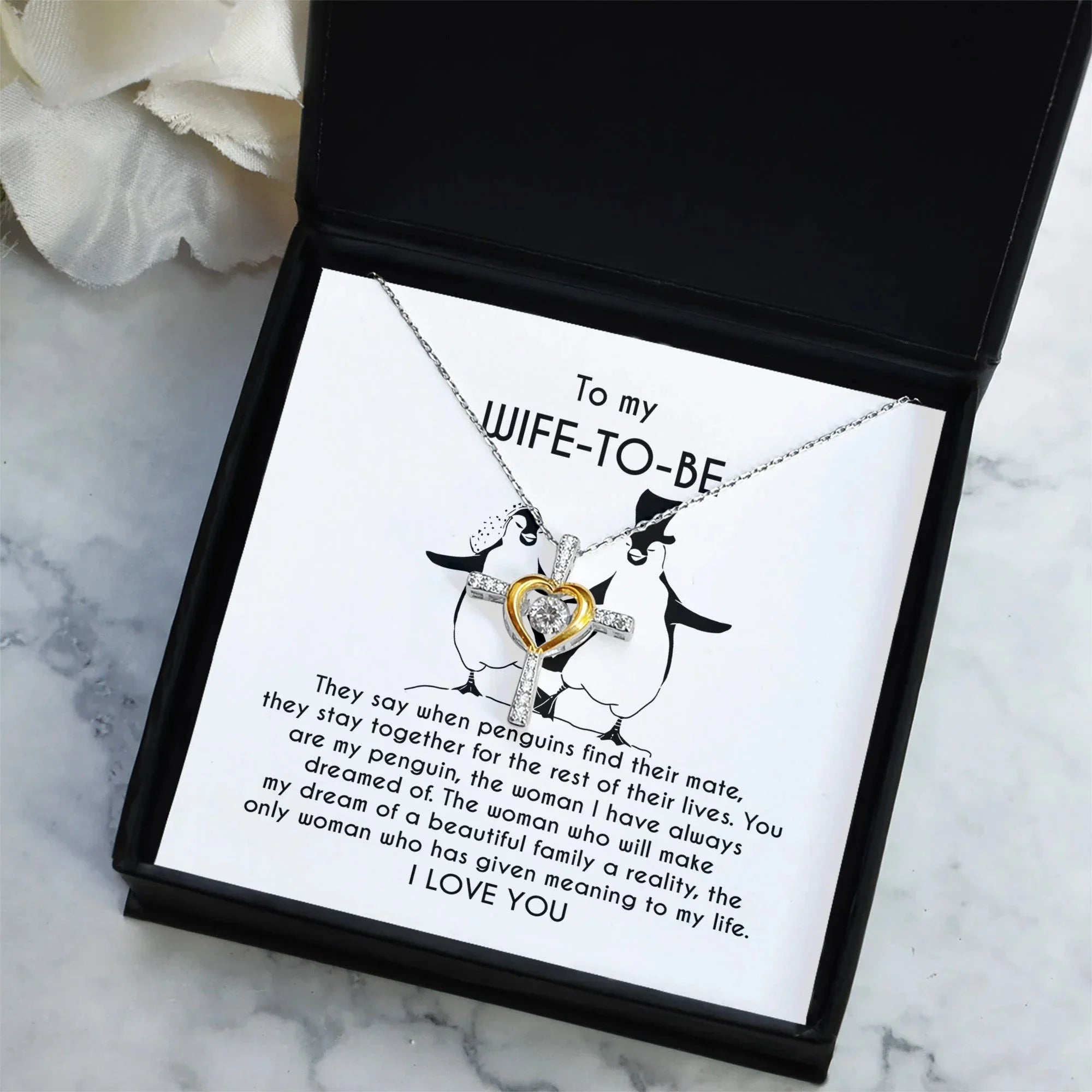 To My Wife-to-be You Are My Penguin Love Dancing Heart Pendant Necklace