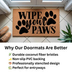 Wipe Your Paws Funny Pet Doormat | Natural Coir Welcome Mat for Dog & Cat Owners | Farmhouse Style Entry Rug