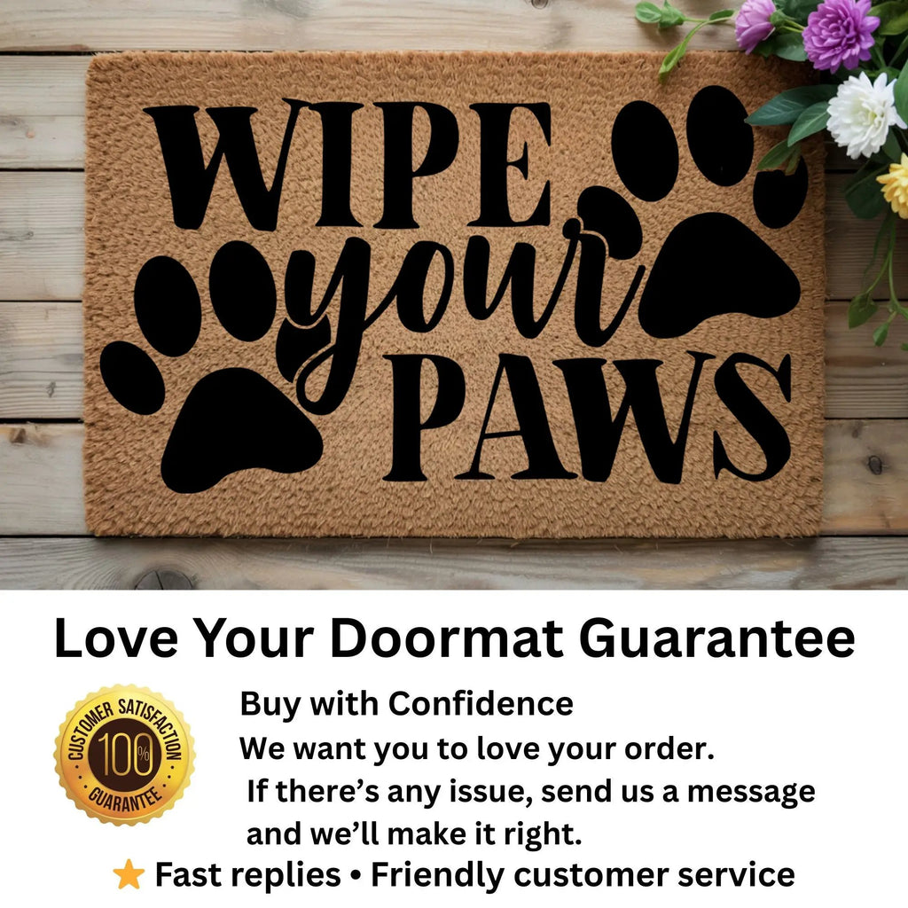 Wipe Your Paws Funny Pet Doormat | Natural Coir Welcome Mat for Dog & Cat Owners | Farmhouse Style Entry Rug