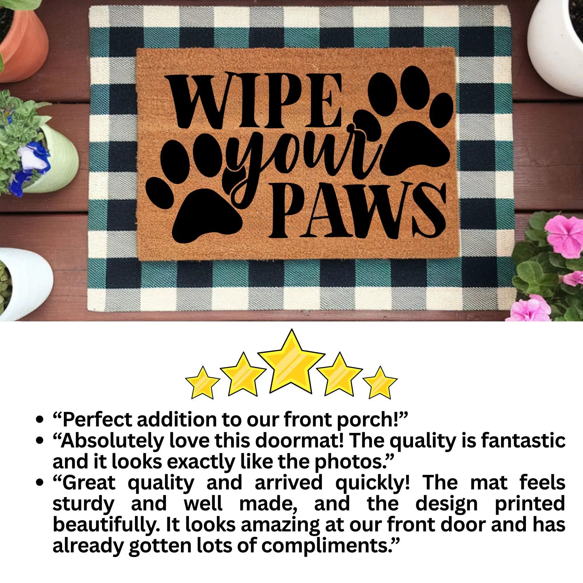 Wipe Your Paws Funny Pet Doormat | Natural Coir Welcome Mat for Dog & Cat Owners | Farmhouse Style Entry Rug